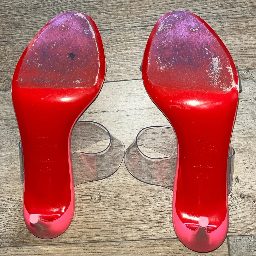 Christian Louboutin Just Nothing 85 PVC & Leather Mules - Picture 8 of 9